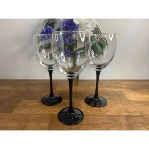 Luminarc France Black Stem Wine Glasses Set Clear Bowl Vintage French Barware